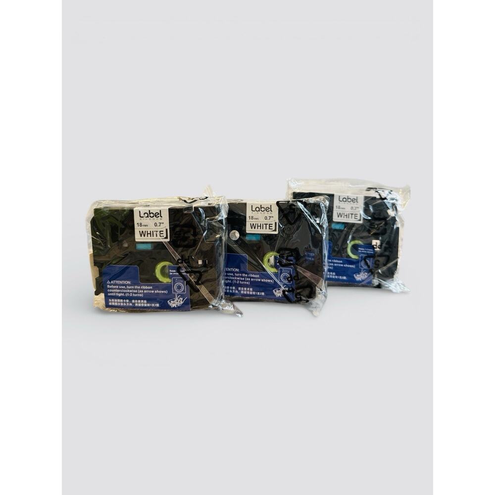 3 Pack Label Kingdom Tape 18mm 3/4” (0.7”) Laminated White With Black Ink 241